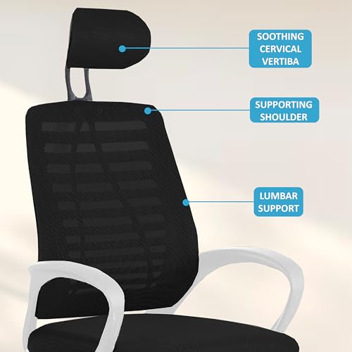 Image of Casa Copenhagen,Mesh Office Desk Chair,Rocking Chairs Ergonomic Computer Chair Adjustable High with Headrest and Comfortable Armrest Swivel Chair - Black Stone & White Handle