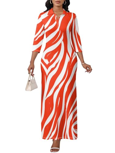 Image of PinkPatty Women's Casual 3 /4 Sleeve Polo V Neck Bodycon Maxi Dress