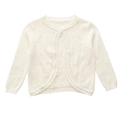 JWWN Toddler Girls Knit Cropped Bolero Shrug Little Kids Long Sleeve Open Front Cardigan Sweater (White2,12Months)