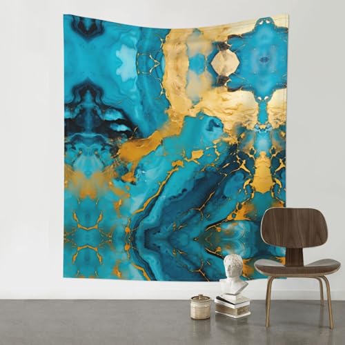 Tapisserie murale azurite et feuille d'or BROLEO 152x129 cm