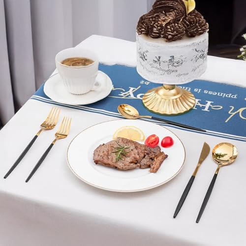 Image of BonZeaL Stainless Steel 24 Pieces Black Gold Cutlery Set with Stand for 6 Person Mirror Finish Flatware Set for Dining Table Hotel Cafe Bar Restaurant Premium House Warming Gifts for New Home Kitchen