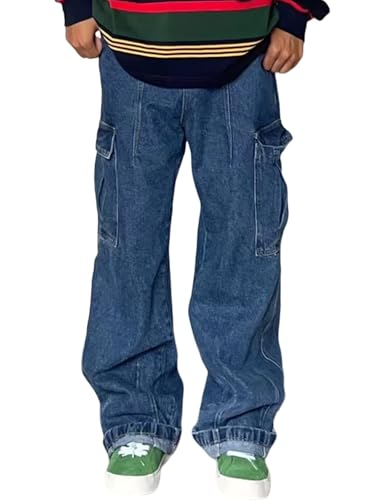 Baggy Cargo Jeans for Men Women Y2k Vintage Skater Jeans Loose Plain Denim Pants Streetwear