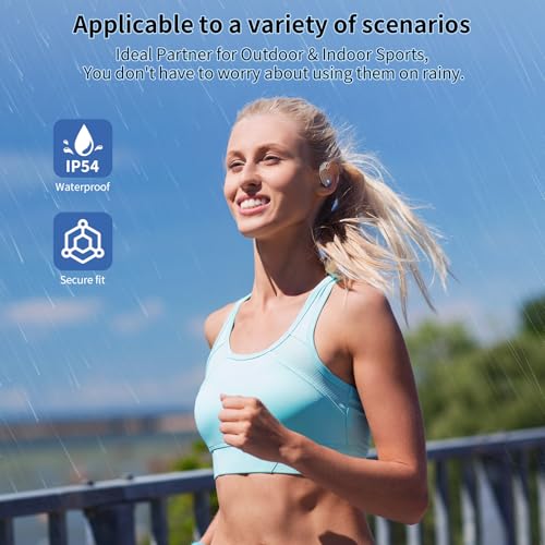 Eigsupia Open Ear Headphones, Bluetooth Headphones 5.3 Sports with Smart Digital Display, 36H Playtime, IP54 Waterproof, Wireless Earbuds Lightweight Design Fit Cycling, Running, Workout (Beige)