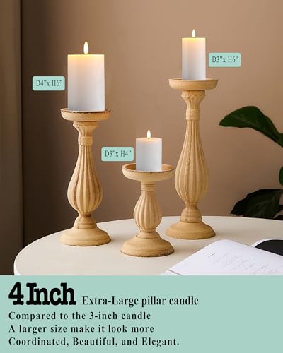 Image of Gmnee 4 inchx6 inch Flickering Flameless Candles with Remote Timer, Real Wax, White | 2 Pack 4 inch Diameter Extra-Large Pillar Candles, LED Candles, Battery Operated Candles for Table and Fireplace Decor (H 6 inch)