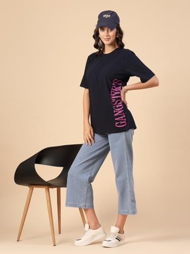Image of Rigo Back Printed Half Sleeves Round Neck Oversized T-Shirt for Women | Drop Shoulder T-Shirt for Women | Loose Baggy Fit T-Shirt for Women /Girls