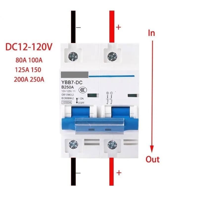Interruttore Magnetotermico Interruttore Automatico 2P 100A 125A 150A 200A 250A CC 12V 24V 36V 48V 60V 72V 96V 120V Interruttori Automatici(250A)