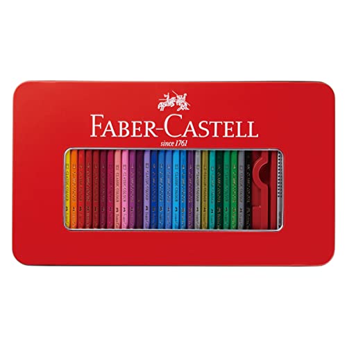 Faber Castell TFC-CP/60C Oil-Based Colored Pencils, Flat Can, Set of 60 Colors, Red