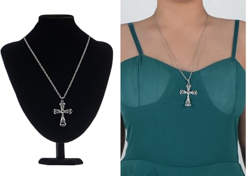Image of Alilang Womens Black Silver Clear Crystal Rhinestones Celtic Holy Cross Pendant Necklace