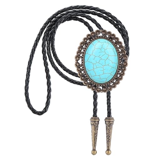 Image of Jeilwiy Bolo Tie for Men Real Stone Westwern Cowboy Ties Silver Bolos Women Leather Necktie Gift for Birthday Christmas