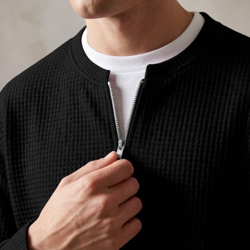 Layered Comfort Waffle Tee Men Quarter Zip Casual Fall Long Sleeve Shirt - image 2