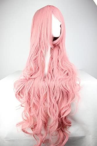 Megurine Luka Long Cosplay Curly Pink Wig Vocaloid Cosplay Costume Women Heat Resistant Synthetic Hair + Wig Cap Girls Cosplay One Size Pink