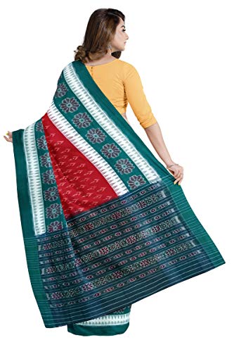 Image of Odisha Sambalpuri Handloom Ikat Women's Cotton Saree, Odisha Handloom Handmade Pure Cotton Khandua Saree, Ikkat Orissa Traditional Handloom Saree Without Blouse