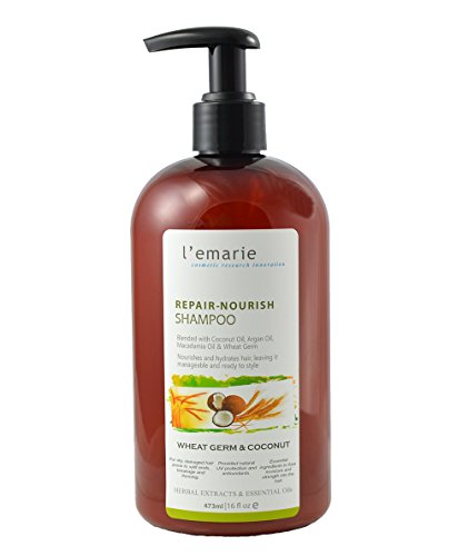 L'emarie Wheat Germ and Coconut Oil Shampoo - Daily Moisture Shampoo to Repair and Nourish Hair | For Damaged Hair - Split Ends, Weak, Rough, Dull and Dehydrated Hair | for Men and Women 16 oz
