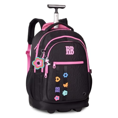 Mochila de Costas e Rodas RB Flower Power Escolar Faculdade Trabalho Viagem (Preto)