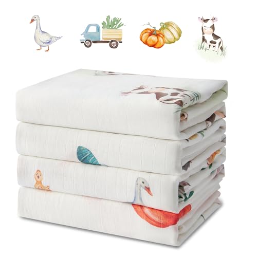 Farm Theme Muslin Baby Swaddle Blanket (4 Pack)