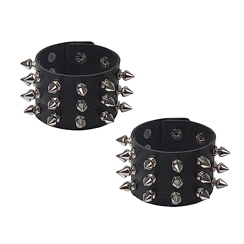 Fuqimanman2020 Punk Leather Spike Rivet Bracelets Set Faux Studded Cuff Bangle Goth Black Wristband Strap for Men Women Biker Halloween Party Deco Jewelry
