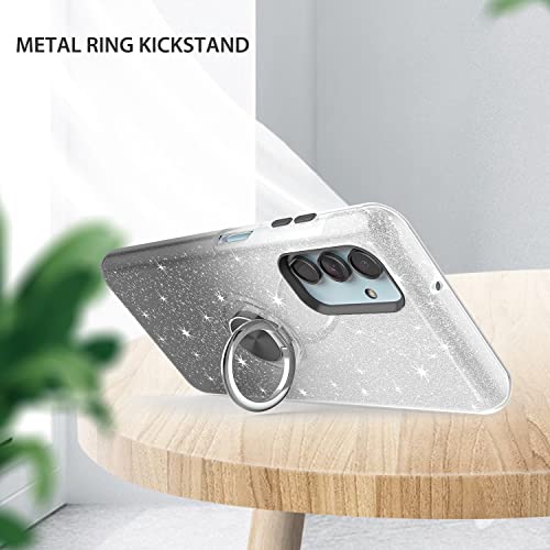 TJS Compatible with Samsung Galaxy A54 5G Case, with Tempered Glass Screen Protector, Metal Ring Magnetic Support Kickstand Tone Shinny Glitter Girls Women Protector Phone Case (Black) - Thumbnail 4