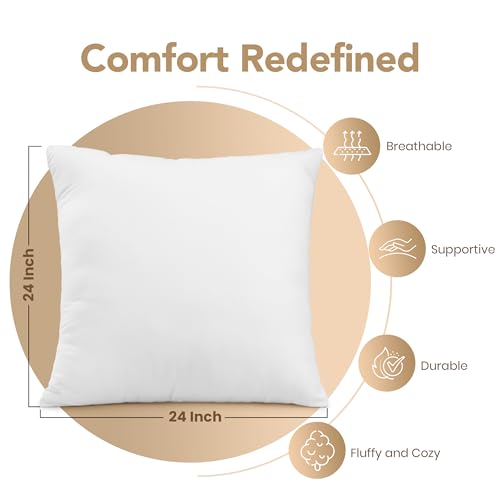Image of Utopia Bedding Outdoor Pillow Inserts 24 x 24 Inches (Pack of 2, White), Water Resistant Garden Throw Pillows for Patio and Porch Furniture