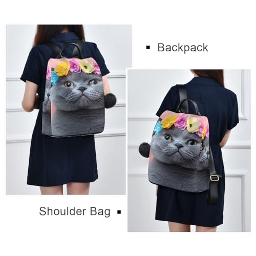 Sac à dos avec fermeture éclair durable motif chat gris élégant - 7