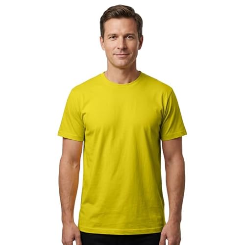Plain T Shirt Luxury Fine Organic Ringspun Cotton Men's t-Shirt(L, Yellow)