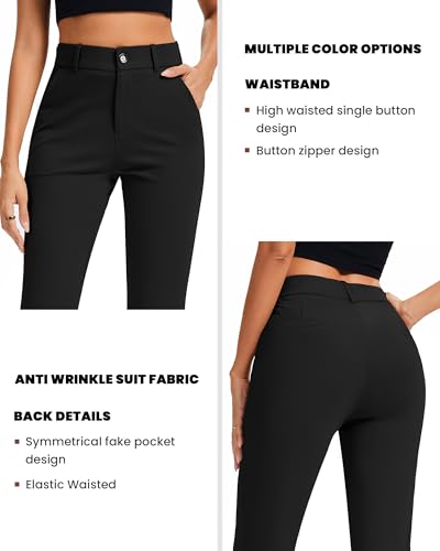 FUNYYZO Women's Work Pants Elastic Waisted Straight Leg Business Slacks Outfits with Pockets3