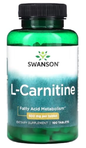 Swanson - L-Carnitine 500mg | L-Carnitina, 500 mg | Apoya el metabolismo de grasas y la producción de energía - 200 Tabletas