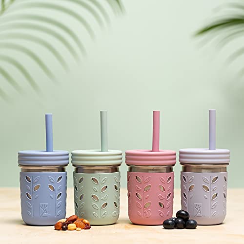 Elk And Friends Stainless Steel Cups | Mason Jar 10Oz | Kids & Toddler Cups With Silicone Sleeves & Silicone Straws With Stopper | Spill Proof Cups For Kids, Smoothie Cups #TOP1