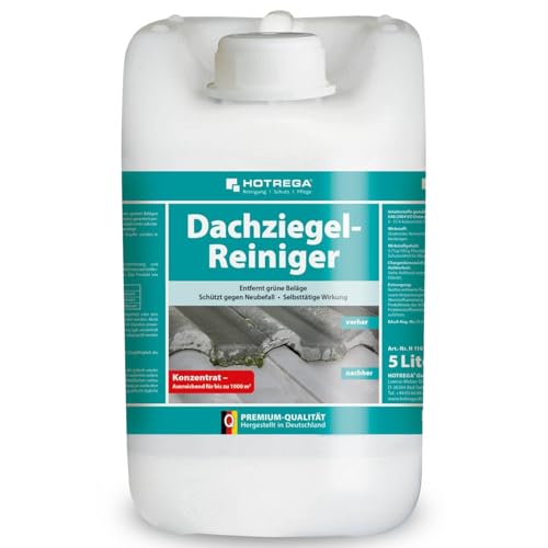 HOTREGA Dachziegel Reiniger Konzentrat 5 Liter | Langzeitschutz gegen Grünbelag Algen | Selbsttätig materialschonend | Säurefrei chlorfrei