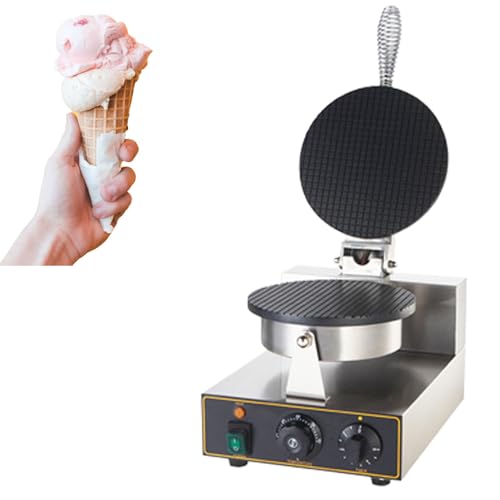 110V Electric Ice Cream Cone Maker? 1300W Commercial Waffle Cone Maker, Stainless Steel Ice Cream Roll Maker Non-Stick Waffle Cone Maker, with Temp & Time Control for Restaurant Bakeries