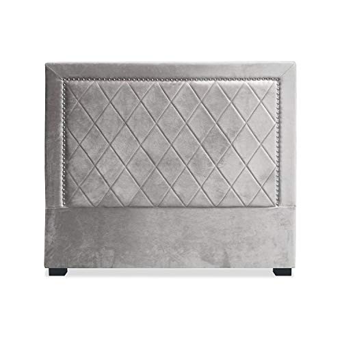 Menzzo Tête de lit Meghan 140 cm Velours Argent – Design capitonné avec Coutures décoratives – Tête de lit élégante et Cosy