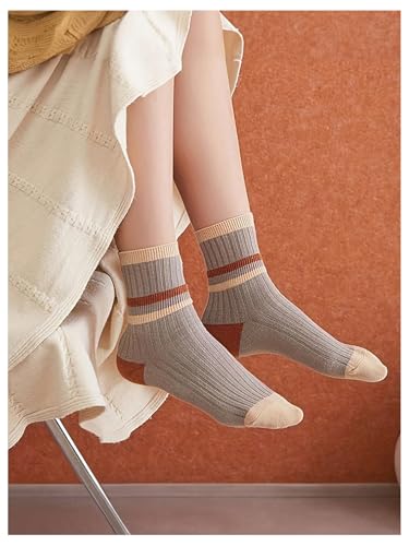 OYOANGLE Women's 5 Pair Color Block Striped Crew Socks Summer Cute Socks Comfy Daily Wear Knitted Sock4