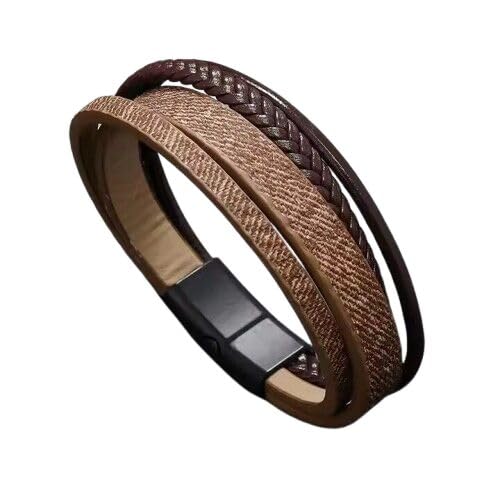 Image of THE MEN THING Leather Bracelet for Men - American Style Genuine Leather Multi-Layer Braided Bracelet with 100% Stainless Steel Magnetic Buckle for Men & Boys (8 inch)