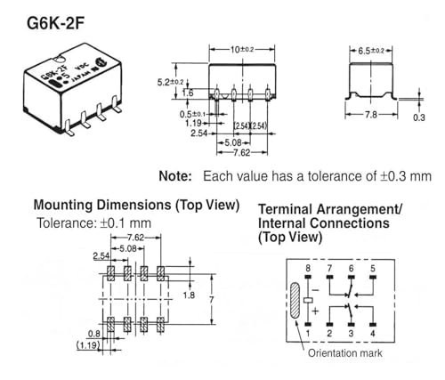 Relé G6K-2F 3VDC con diseño ultra compacto de 8 pines para montaje SMD 2