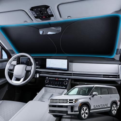 Image of for Hyundai Santa Fe Windshield Sunshade [OEM Design, 100% Sun Blockage] Foldable Heat Insulation Sun Shade with Storage Bag, for Hyundai Santa Fe (2019-2026), Silver Coating