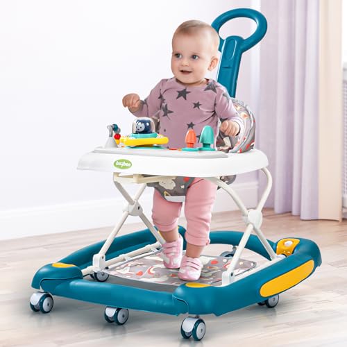 Image of Baybee 3 in 1 Awry Baby Walker for Kids with Rocker & Push Handle, Kids Walker with 3 Adjustable Height, Mat & Musical Toy Bar | Activity Walker for Baby | Push Walker Baby 6-18 Months Boy Girl (Blue)