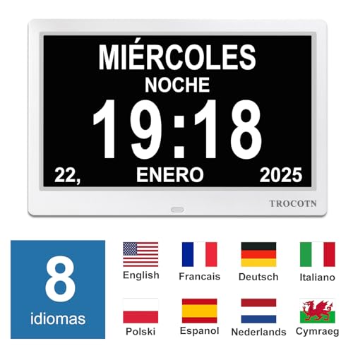 Miniatura 8 de Trocotn Reloj Digital De 10 Pulgadas, Calendario, Pantalla Grande, Reloj Despertador, Reloj De Pared Blanco