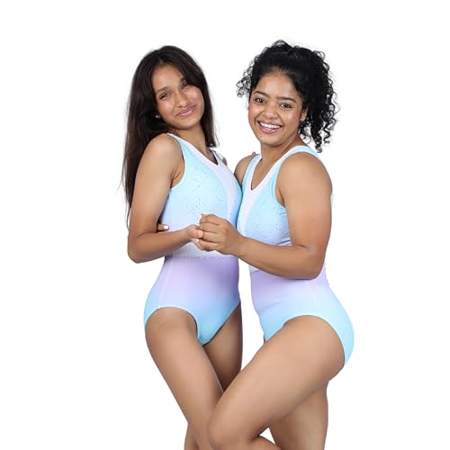 Image of IKAANYA Girls /Women Sleeveless Rhinestone Leotard - Ideal for Gymnastics, Dance, Yoga, Acrobatics or Performance (Toddlers, Kids, Adults) (TRQS-LAV, 4-5 Years)