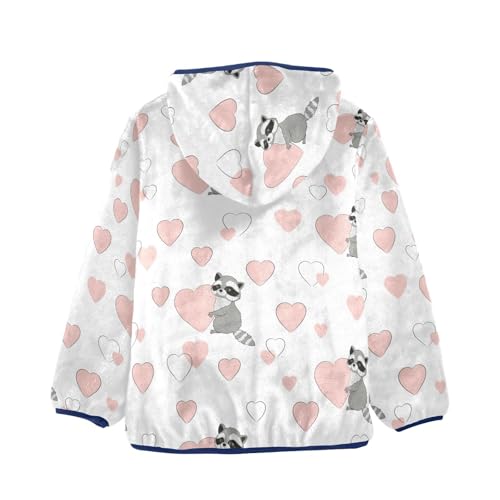 Cute Panda Raccoons and Hearts Girls Fleece Jacket Girls Fall Jacket Girls Zip Up Hoodie Girls Sherpa Jacket 2-10T2