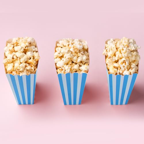 Image of 50 Pcs Popcorn Boxes Mini Paper Popcorn Box Cardboard Popcorn Container for Party Disposable Snack Candy Popcorn Bags Popcorn Holder for Movie Nights Birthday Wedding (Light blue,White)