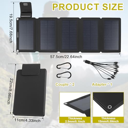 KTZCTPCA Portable Solar Panel, 20W Solar Panel Folding Pack, Portable Power Station Emergency Charging, High-Efficiency Battery Charger Solar Cell for Outdoor Camping, Hiking, Fishing,Backpacking