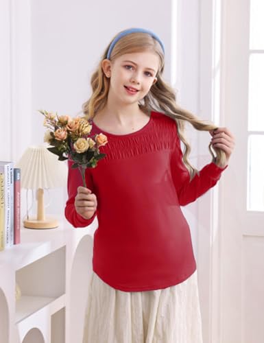 Image of Vivitulip Girl's Basic Long Sleeve Crew Neck T-Shirts Casual Smocked Cute Tunic Tops