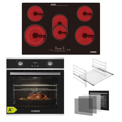 KB ELEMENTS Juego de cocina autosuficiente, horno empotrable de 60 cm, 70 litros, 59 cm, vitrocerámica de 59 cm, 9 funciones, acristalamiento triple de protección térmica, función asador, eficiencia