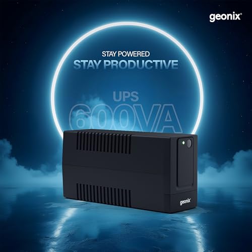 Image of Geonix GXUPS600VA UPS 600VA /360W, Uninterrupted Power Supply System for Desktop PC Computers, Voltage Regulator, Auto Restart, Cold Start Function, BIS Approved, 2 Years Warranty, Black