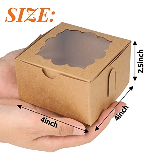 Yunko 50 Pack Cookie Boxes 4X4X2.5 Inches Bakery Boxes Dessert Boxes With Window For Chocolate Strawberries Muffins Donuts (Brown) #TOP4