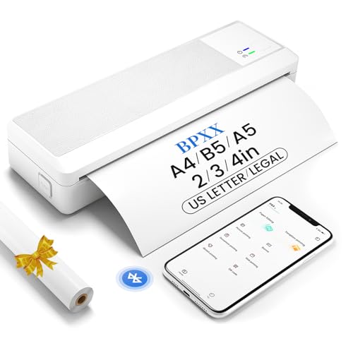 BPXX P83 Portable Printer Wireless Travel, Inkless Thermal Printer, Support 8.5' x 11' and A4 Thermal Paper, Bluetooth Mobile Printer Compatible with iPhone Android Laptop, White