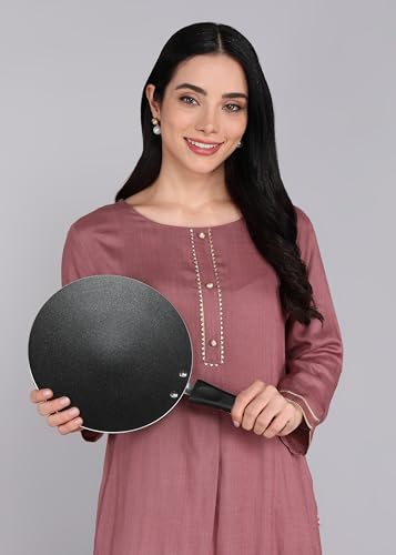 Image of Non-Stick Concave Tawa 23 cm 3mm Thick Heavy Base Induction & Gas Compatible Multi-Purpose Flat Pan for Roti, Chapati,Paratha, Dosa, Uttapam