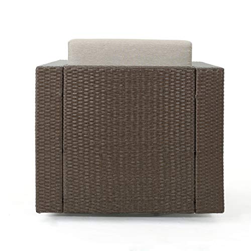 Venice Outdoor Dark Brown Wicker Swivel Club Chair With Beige Water Resistant Cushions (Single, Light Brown/Ceramic Grey) #TOP3