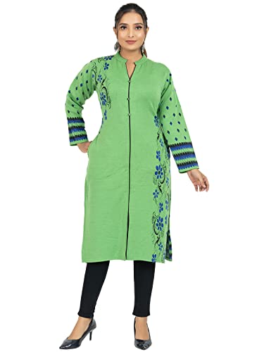 Image of Rosary Women's Winter Wear Jacquard Woolen Straight Kurti with 2 Side Pockets,RZ017JAVALIME-2XL