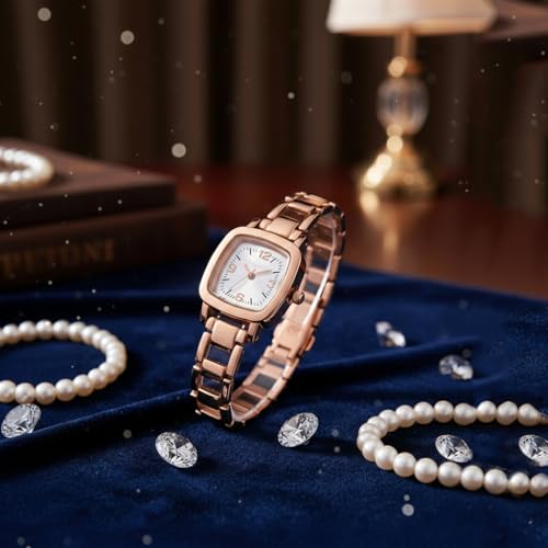 Image of Watches for Women, Luxury Square Small Face Ultra Slim Ladies Watches, Classic Steel Analog Quartz Womens Watch