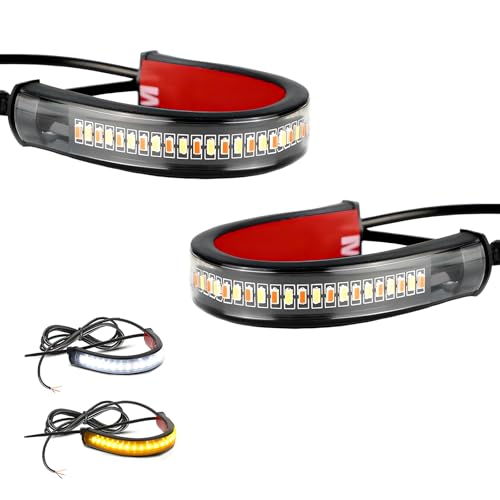 YTFRL 2PCS Motorcycle LED Turn Signal Light, Flexible Switchback Fork Turn Signal Blinkers Waterproof Tail Strips, Dual-Color DRL Daytime Running Light Adjustable Strip Bars for Motorbike